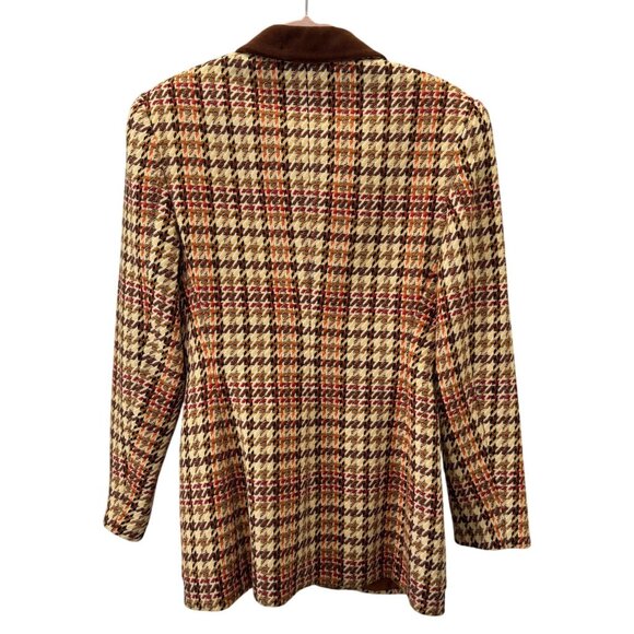 Tahari Womens Wool Houndstooth Blazer Velvet Collar Size 6 Brown Cream Vintage - Picture 4 of 10